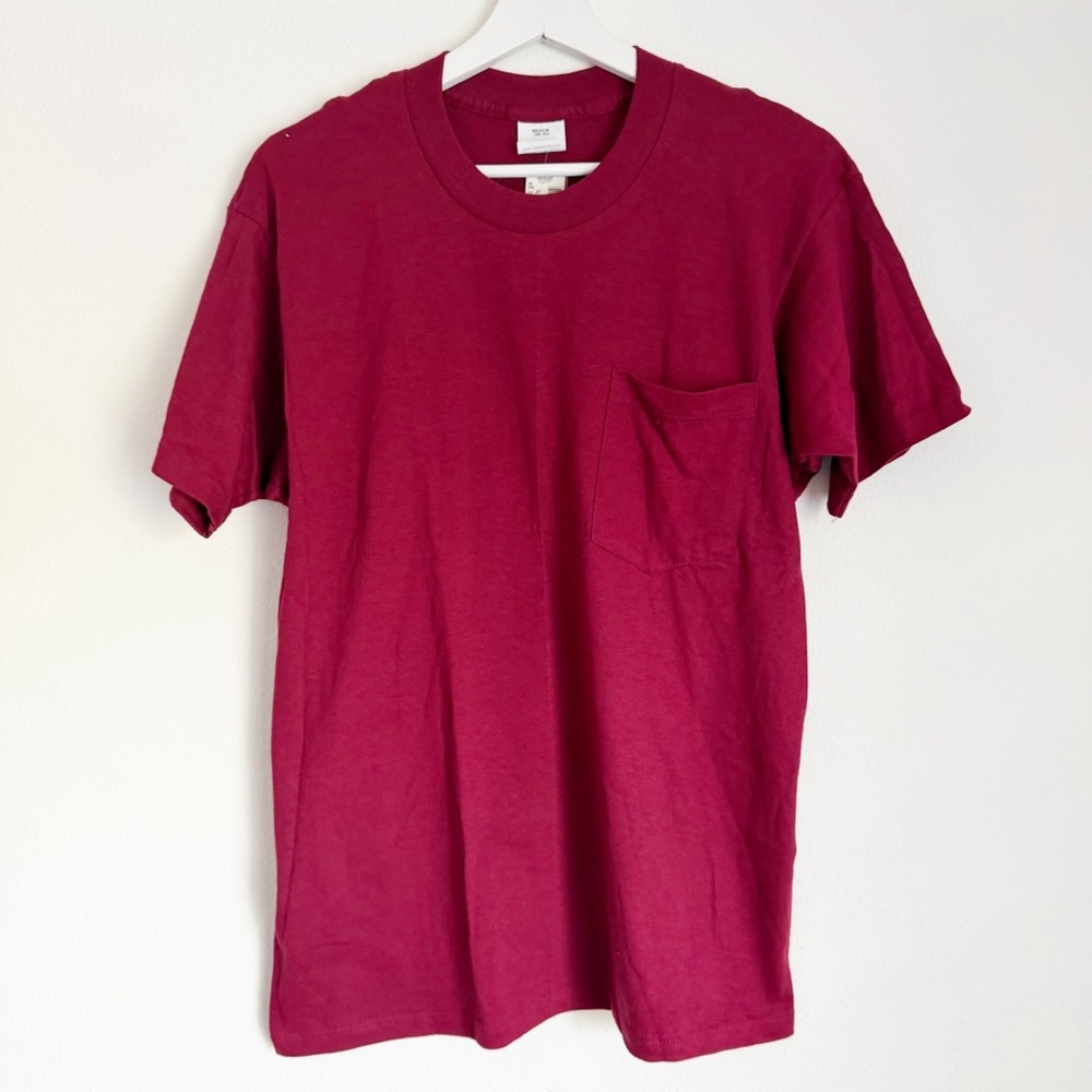 NWT Vintage Sears Fieldmaster T Shirt Pocket Tee Burgundy Red 100% Cotton M New